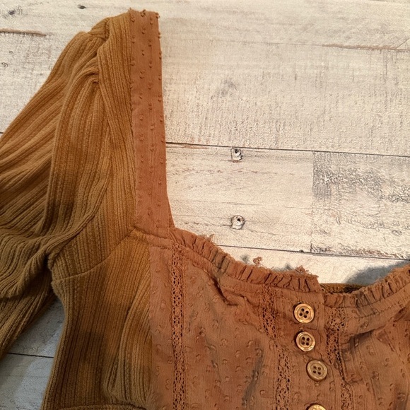 Free People Sugar Sugar Y2K style Square Neck Top Size XS Mustard - Picture 4 of 11